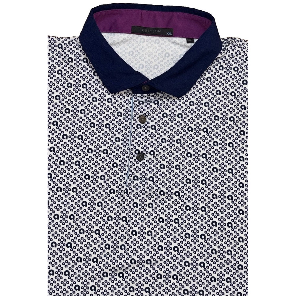 Greyson Golf Polo Shirt Mens XXL White Blue Geometric Wolf AOP Performance EUC